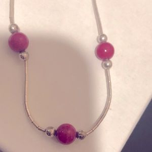 Sterling silver necklace with red zircon